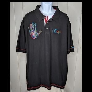 Coogi Black Polo Shirt w/Colorful Stitching